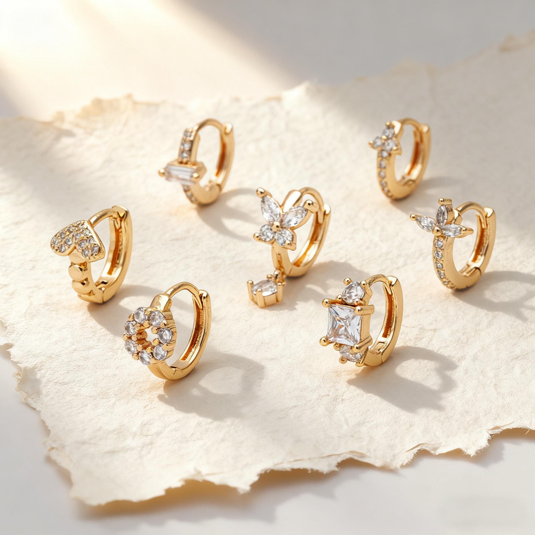 4pcs CZ Pave Tiny Hoop Earrings , Dainty Huggie Earrings, Minimalist Earring, Small Gold Hoops Earring (GB-3477)
